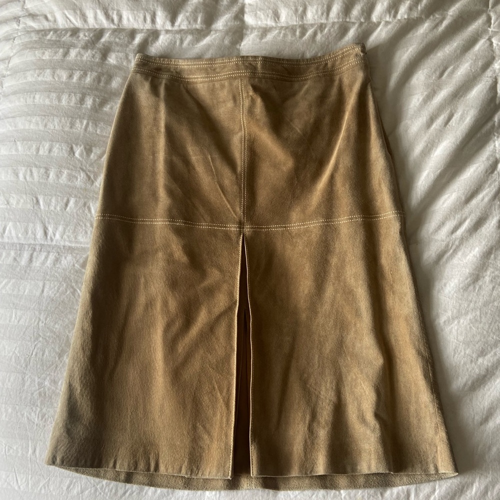 LOFT Suede A-Line Midi Skirt in Camel Tan